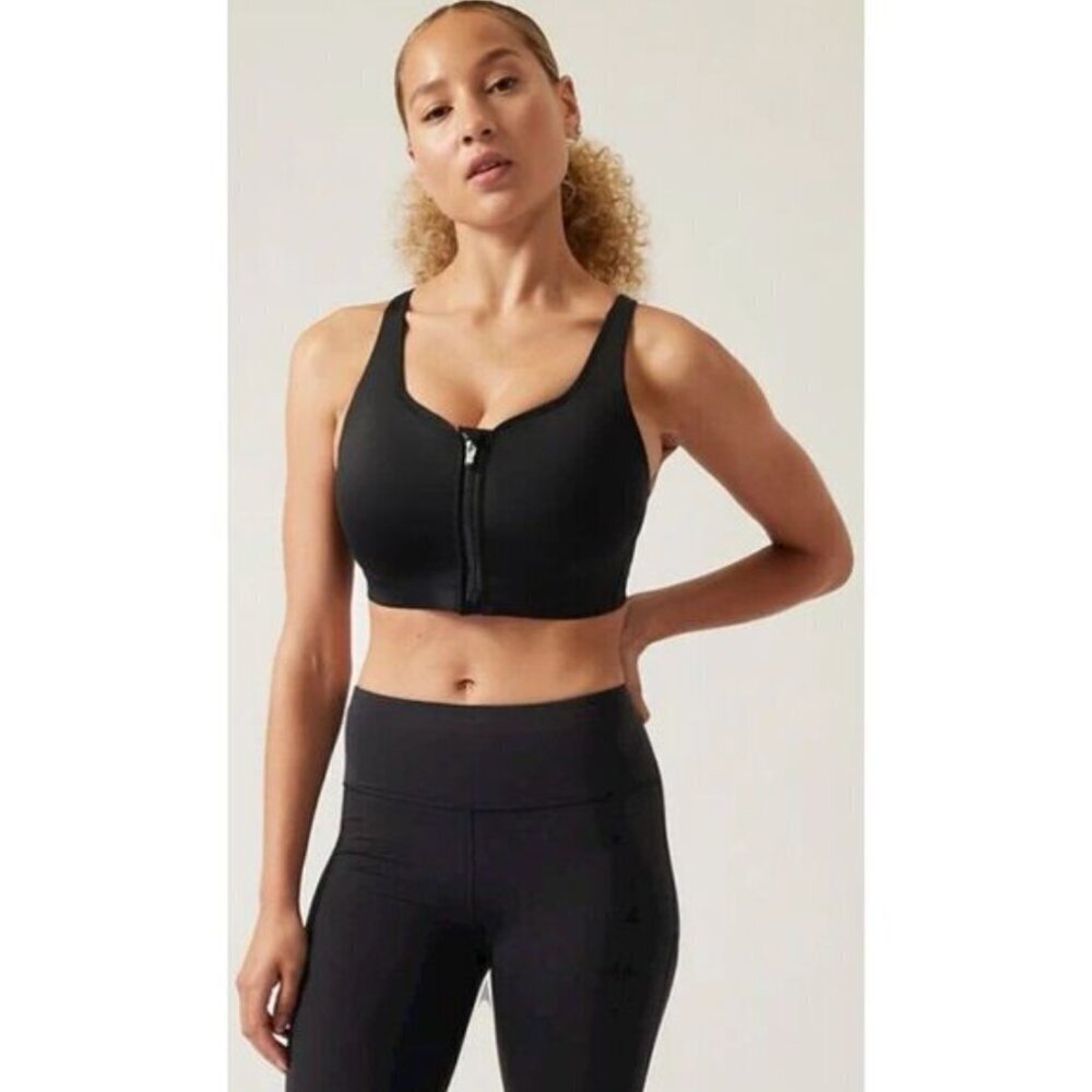 Athleta Advance Zip Front Bra B-DD in Black, size 40DD